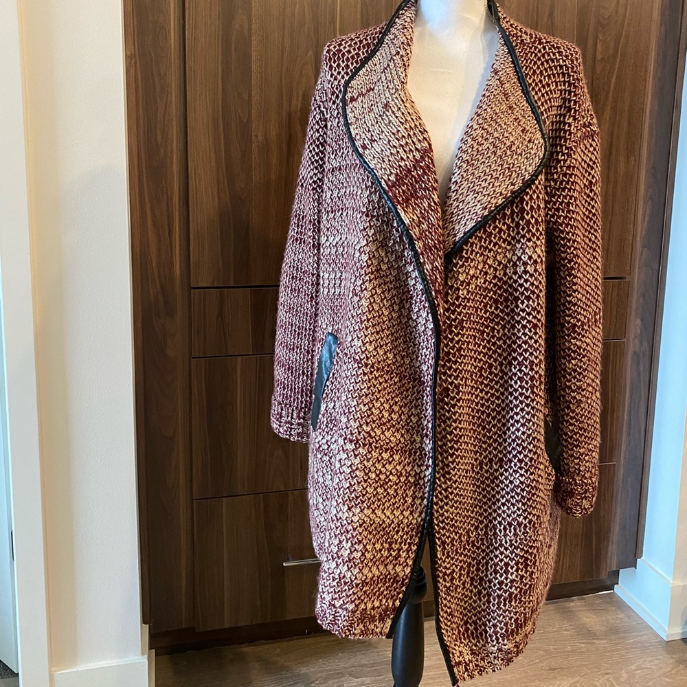 Thick Maroon & Black leather Cardigan